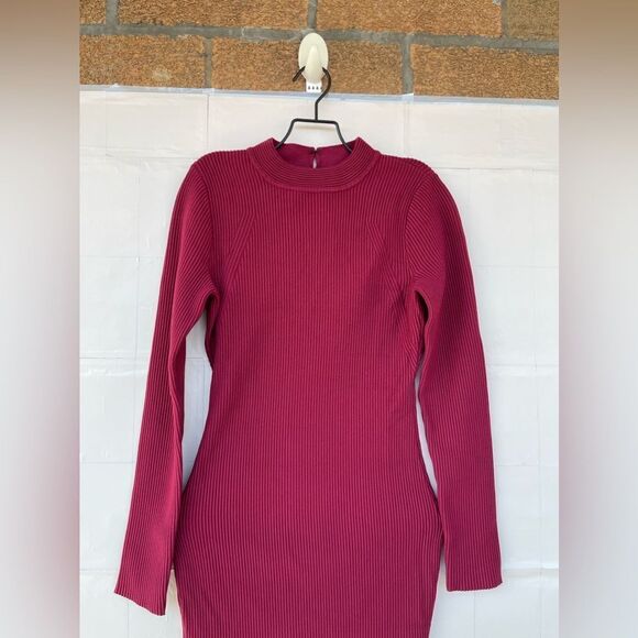 Rebecca Minkoff Magri in Wine Ribbed Knit Cutout Zip Back Dress small - Picture 5 of 13